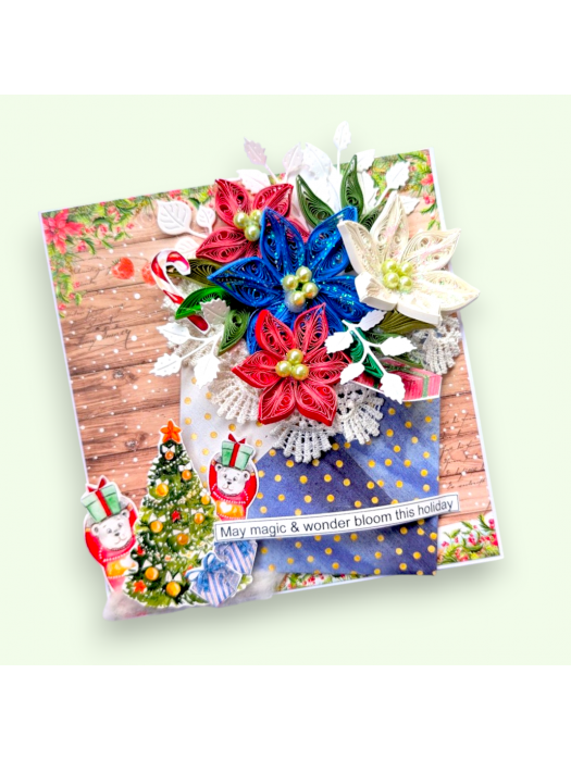 Quilled Poinsettias Christmas card in envelope