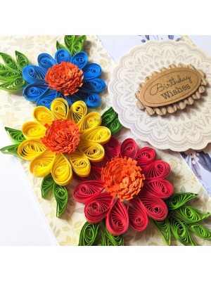 Sparkling Quilled Flowers Birthday Greeting Card  Sparkling Quilled Flowers Birthday Greeting Card
