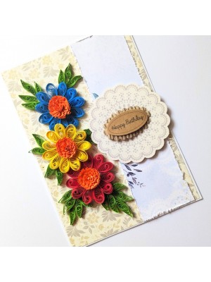 Sparkling Quilled Flowers Birthday Greeting Card  Sparkling Quilled Flowers Birthday Greeting Card