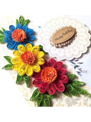 Sparkling Quilled Flowers Birthday Greeting Card  Sparkling Quilled Flowers Birthday Greeting Card
