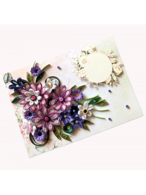 Purple Themed Quilled Flowers Greeting Card