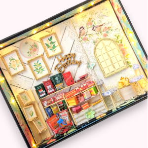 Miniature Cafe Birthday Greeting card with Lights