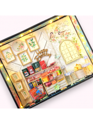 Miniature Cafe Birthday Greeting card with Lights