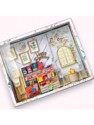 Miniature Cafe Birthday Greeting card with Lights