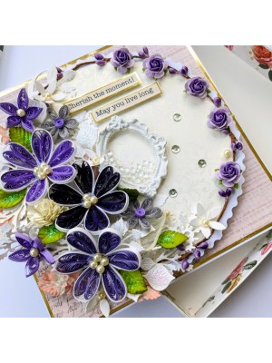 Quilled Purple Flowers In Box Greeting Card Quilled Purple Flowers In Box Greeting Card