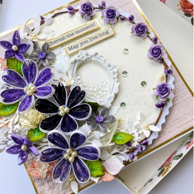 Quilled Purple Flowers In Box Greeting Card