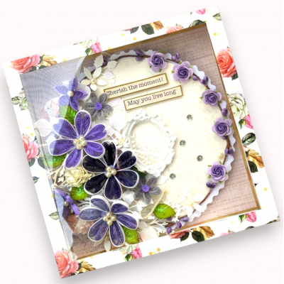 Quilled Purple Flowers In Box Greeting Card