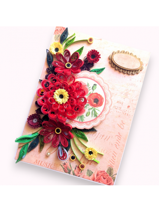 Sparkling Reds Quilled Flowers Card