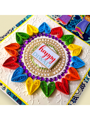 Sparkling Handmade Quilled Diwali Greeting Card D12