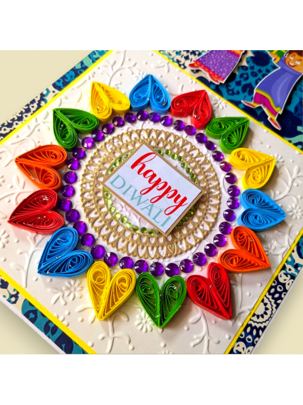 Sparkling Handmade Quilled Diwali Greeting Card D12 image
