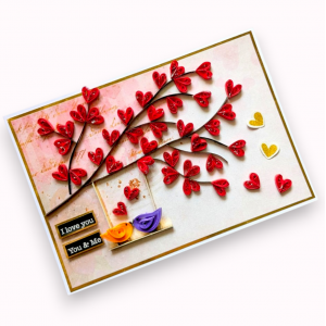 Quilled hearts and Love Birds Greeting card