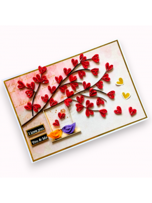 Quilled hearts and Love Birds Greeting card