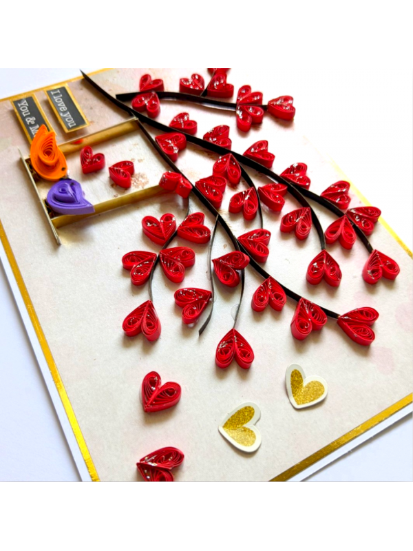 Quilled Red Hearts in Tree Anniversary Card image
