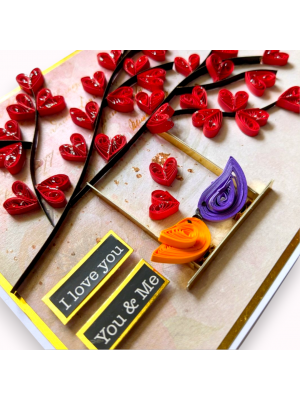 Quilled hearts and Love Birds Greeting card