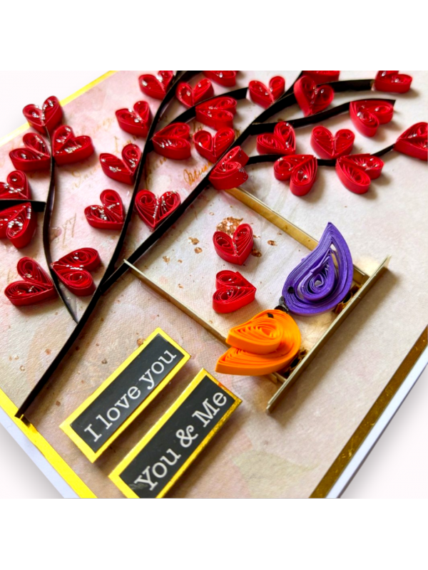 Quilled Red Hearts in Tree Anniversary Card image