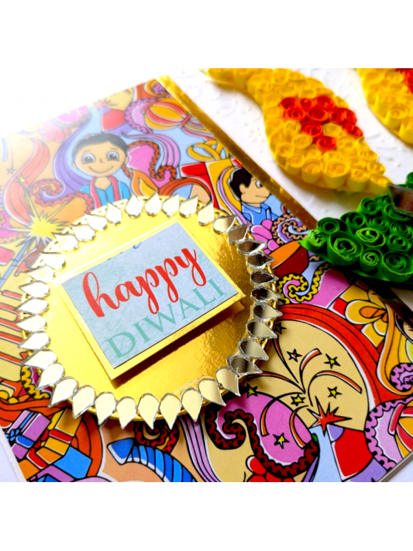 Handmade Quilled Diyas Diwali Greeting Card