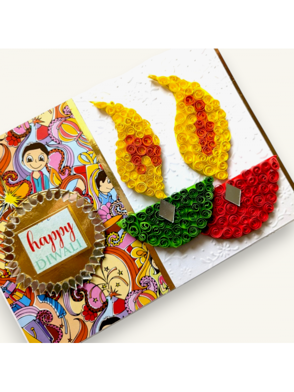 Handmade Quilled Diyas Diwali Greeting Card