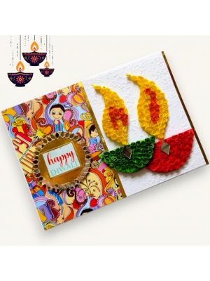 Handmade Quilled Diyas Diwali Greeting Card