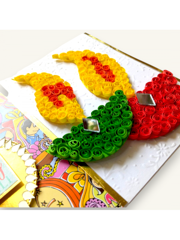 Handmade Quilled Diyas Diwali Greeting Card
