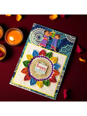 Sparkling Handmade Quilled Diwali Greeting Card D12