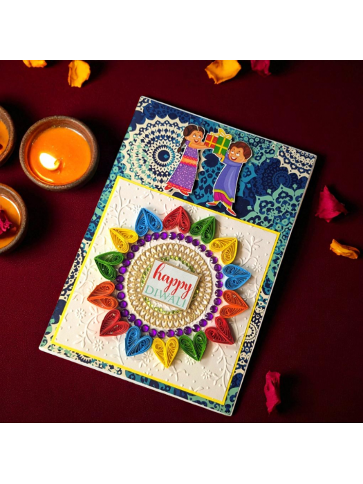 Sparkling Handmade Quilled Diwali Greeting Card D12 image