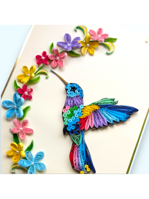 Quilled Bird with flowers A4 greeting card