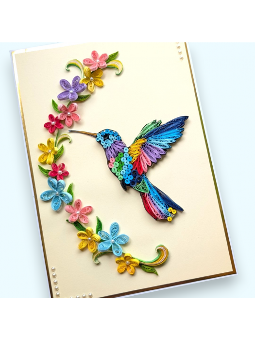 Quilled Bird with flowers A4 greeting card