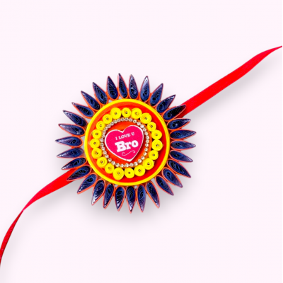 Quilled Rakhi - Yellow orange - Big size
