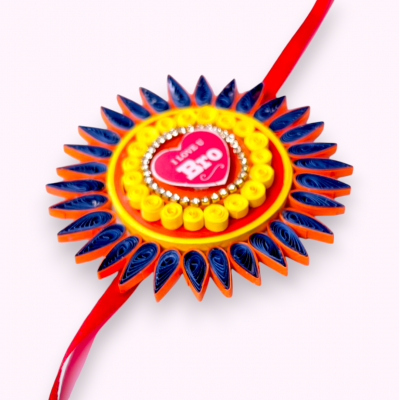 Quilled Rakhi - Yellow orange - Big size