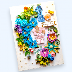 A4 Sparkling Quilled Flowers Birthday Greeting card A4 Sparkling Quilled Flowers Birthday Greeting card