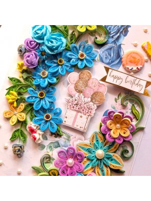 A4 Sparkling Quilled Flowers Birthday Greeting card