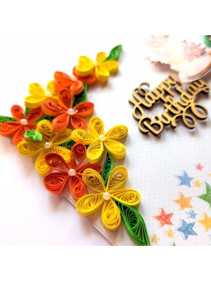 Yellow Orange Quilled Birthday Greeting Card