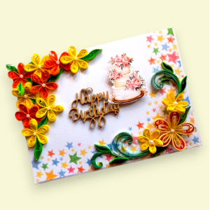Yellow Orange Quilled Birthday Greeting Card Yellow Orange Quilled Birthday Greeting Card