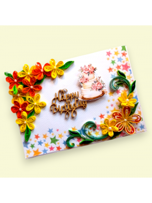 Yellow Orange Quilled Birthday Greeting Card