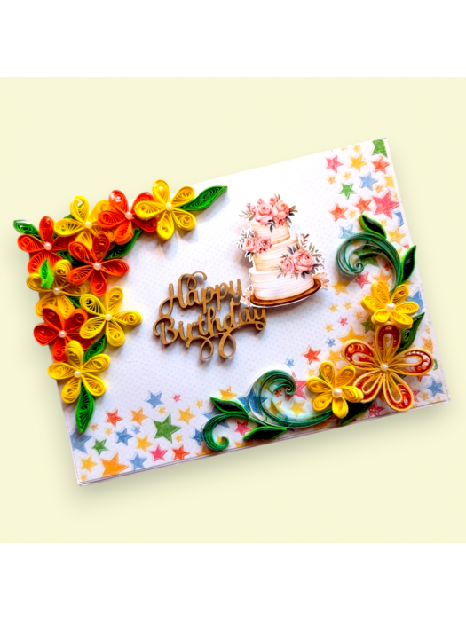 Yellow Orange Quilled Birthday Greeting Card image