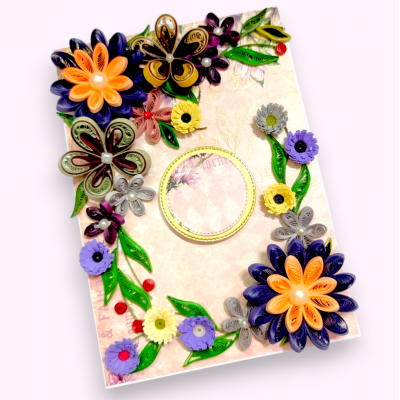 Violet Quilled Flowers Corner Greeting Card