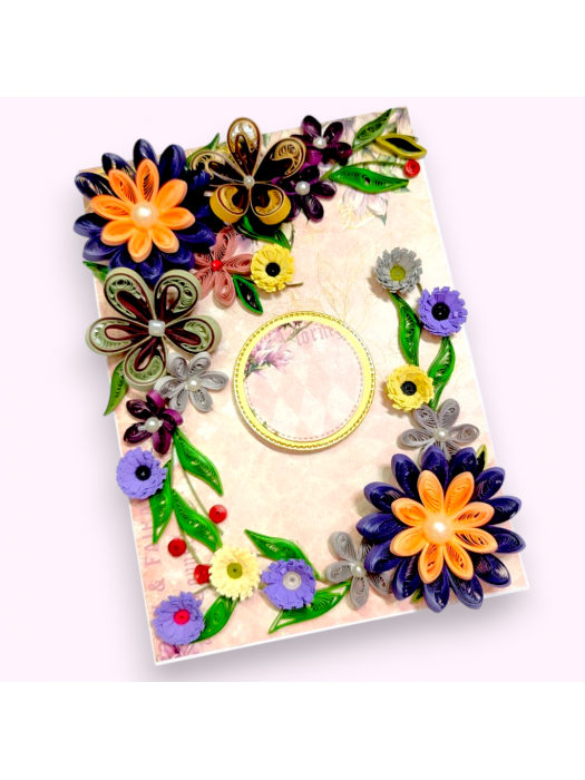 Violet Quilled Flowers Corner Greeting Card