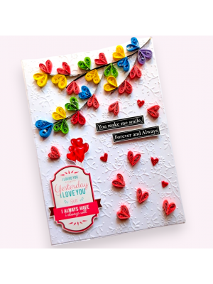 Quilled colorful hearts falling Greeting card