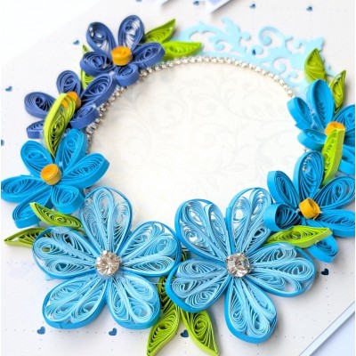 Blue Themed Quilled Flowers Greeting Card