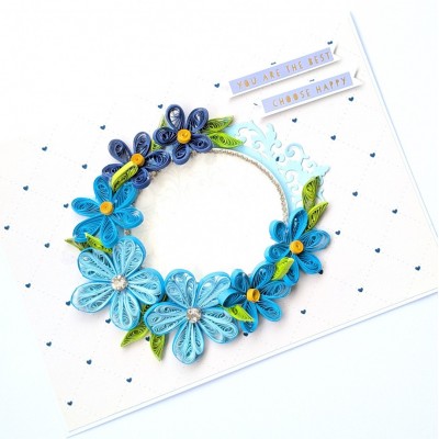 Blue Themed Quilled Flowers Greeting Card