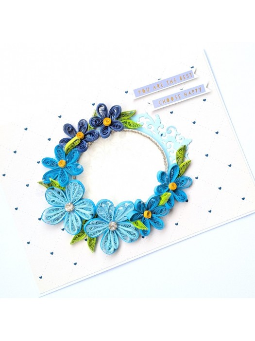Blue Themed Quilled Flowers Greeting Card