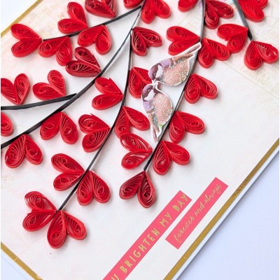 Quilled hearts and Love Birds Greeting card