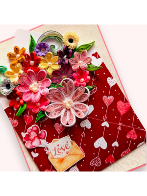 Quilled Flowers In Love Envelope Greeting Card