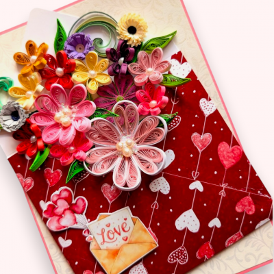Quilled Flowers In Love Envelope Greeting Card