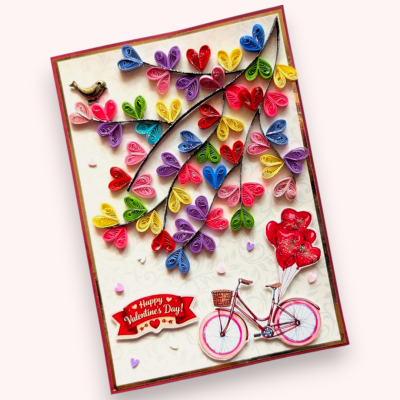 Colorful Quilled Hearts Tree of Love Card