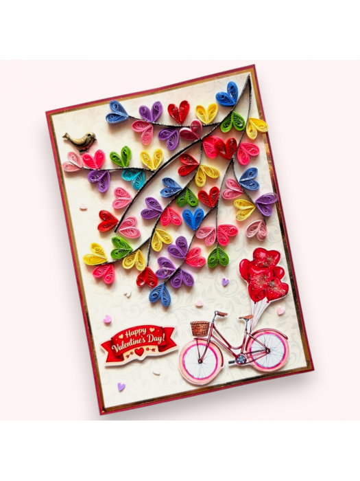 Colorful Quilled Hearts Tree of Love Card