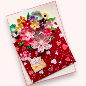 Quilled Flowers In Love Envelope Greeting Card