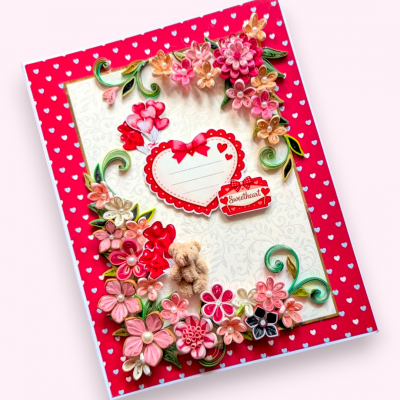 A4 Valentine Quilled Greeting with Pop up card inside