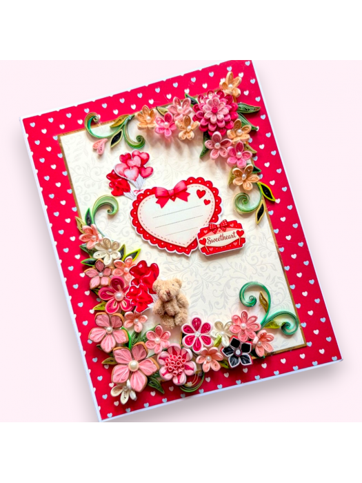A4 Valentine Quilled Greeting with Pop up card inside