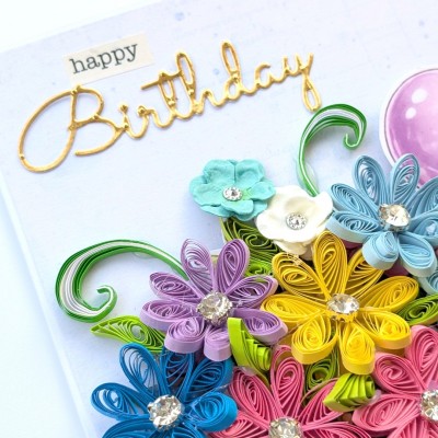 Multi Quill Flowers In Gift box Greeting Card